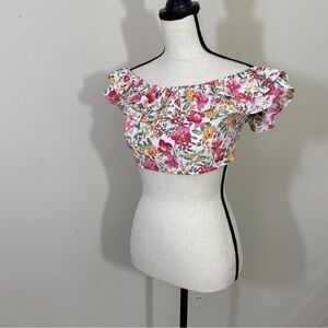 Pink Lily Vibrant Floral Off-Shoulder Blouse